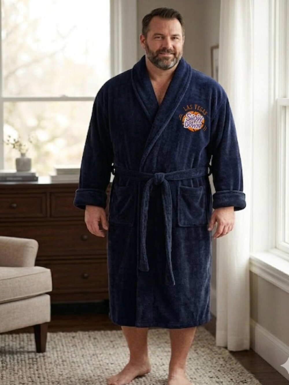 Vintage | Luxury 100% Cotton Heavyweight Navy Terry Cloth Robe 2xl